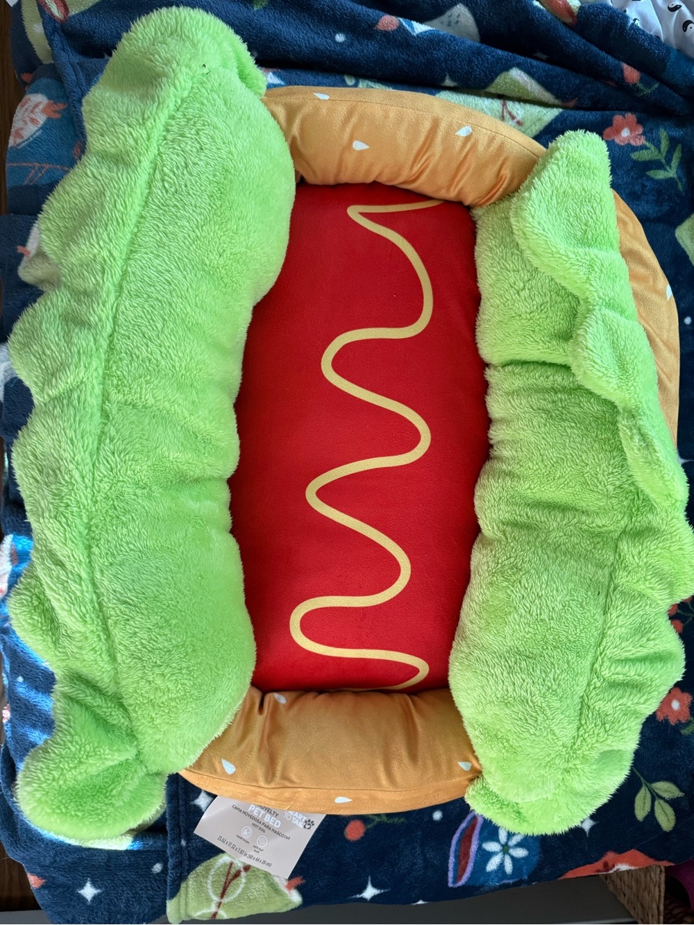 Hot Dog Plush Pet Bed - Red, Green, Tan Novelty